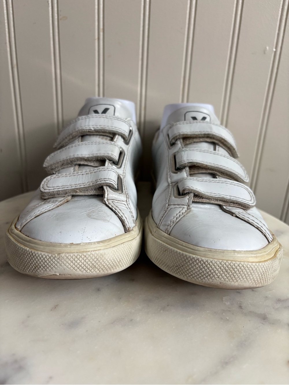 Veja Leather Recife Three Strap Velcro Sneakers Women’s 6 White Designer Luxury - Picture 6 of 11